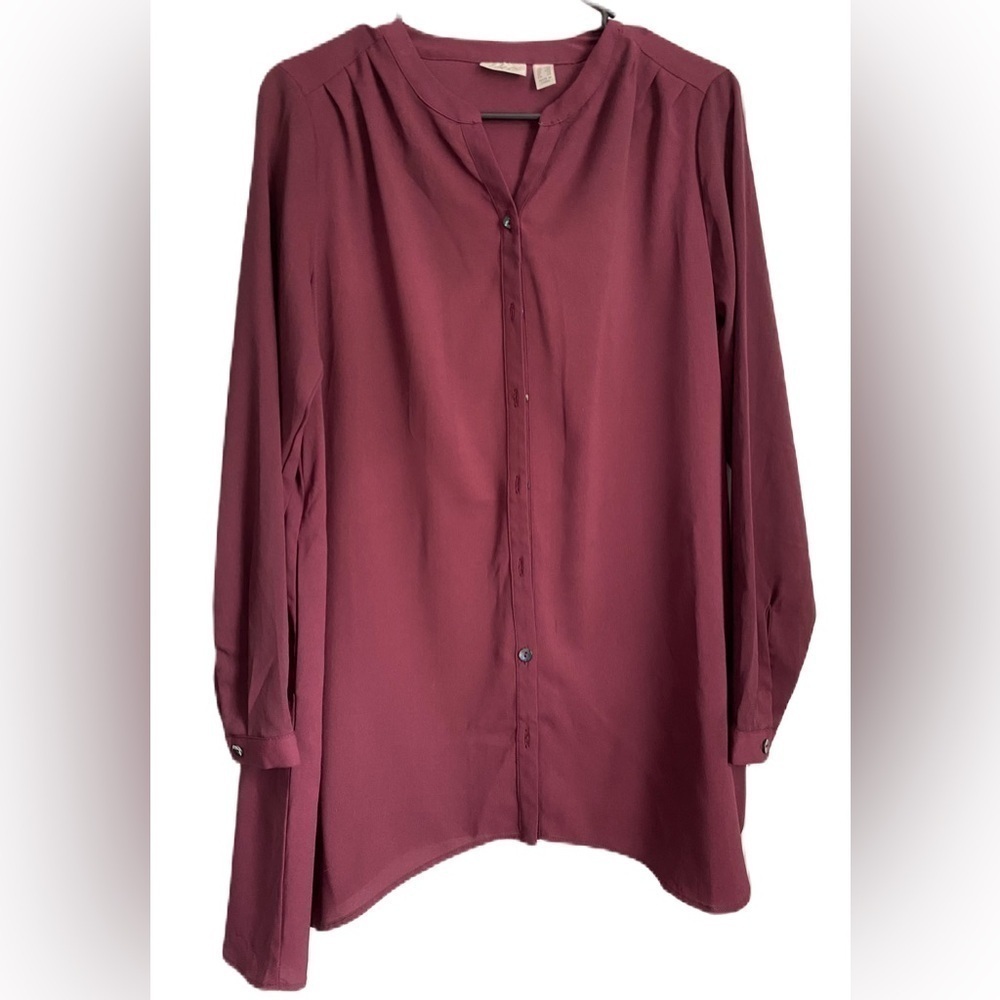 LOGO by Lori Goldstein Front Button Long Sleeve Blouse, mandarin collar Size:XXS